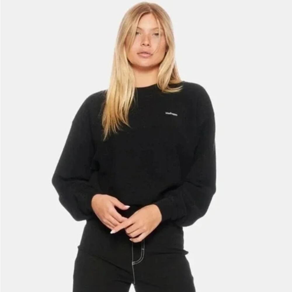 Madhappy Reverse Weave Signature Logo Crewneck Sweatshirt in Black, Size Medium